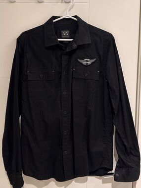 Vintage Armani Exchange Black Button-down Long Sleeve Shirt